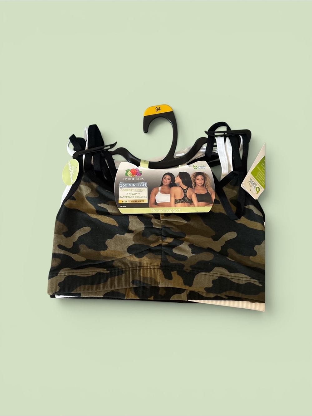 Fruit of the Loom Camo Sports Bra - Olive Green & Black